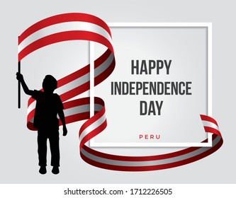 The illustration of an Peruvian child who is waving the Peru flag on the white background - Happy independience day