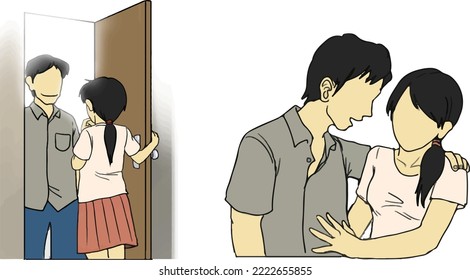 Illustration Of Pervert Coming To Woman Room - Vector