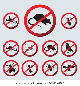 Illustration of Pest Control Symbols Displaying Various Unwanted Animals and Insects	
