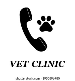 Illustration Pet Clinic Logo Design Template. Dog Paw With Phone On White Background.