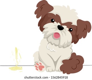Ilustración de un perro mascota sentado al lado de su poeta derramándose por la pared