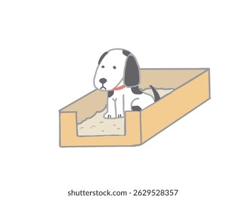Illustration of a pet dog sitting in a toilet box