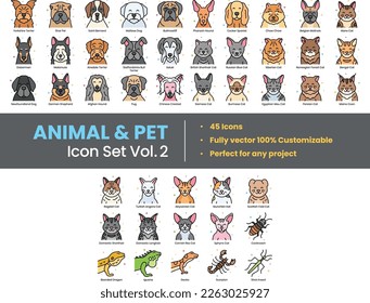 Illustration Pet Icons consists of animals, pet, mammals, cats, dogs, arachnid, insect