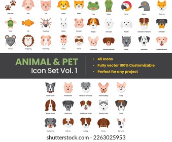 Ilustración Los íconos de mascotas están compuestos por animales, mascotas, mamíferos, gatos, perros, arácnidos, insectos