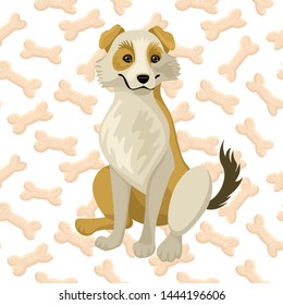 Illustration of a pet for your design or postcard. Mongrel or stray animal, dog food. Vector illustration in flat cartoon style.