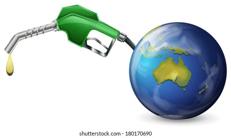 Illustration of a petrol pump and a globe on a white background