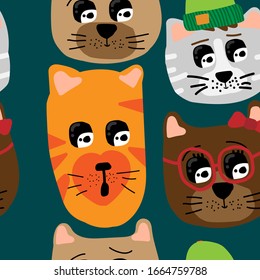 Darstellung von Haustieren. Vektorillustration nahtloser Katzen
