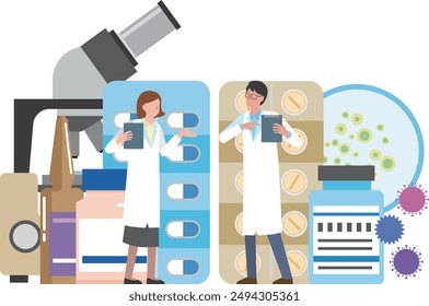 Illustration of pharmaceutical company employees discussing