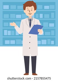 Illustration of a pharmacist man , occupational illustration