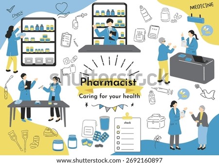 Illustration of a pharmacist working in a pharmacy