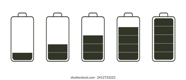 Illustration of the phases of the charger. Set of simple flat icons. Black and white style