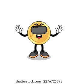 Illustration of philippine peso with a vr headset , character design