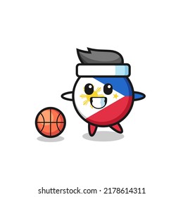 Illustration of philippines flag badge cartoon is playing basketball , cute style design for t shirt, sticker, logo element