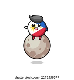 illustration of philippines flag badge cartoon sitting on the moon , cute style design for t shirt, sticker, logo element