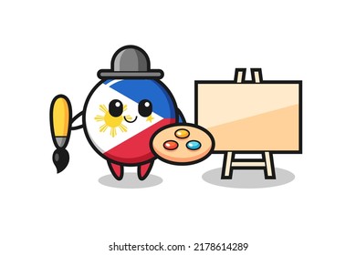 Illustration of philippines flag badge mascot as a painter , cute style design for t shirt, sticker, logo element