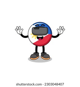 Illustration of philippines flag with a vr headset , character design