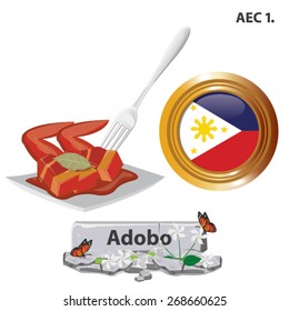  illustration. philippines national dishes. Adobo on white background.