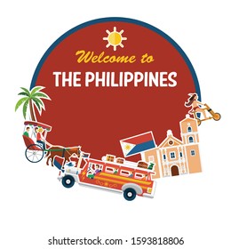 Illustration of the Philippines's landmarks and icons banner, Vector