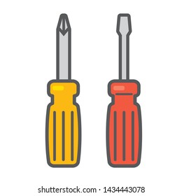 Illustration of Phillips screwdriver and screwdriver, illustration of tools, vector data