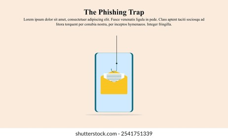 Illustration of phishing scam which represents a scammer trying to lure a mobile user with bait.