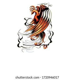 illustration of a phoenix with blue flame around the body