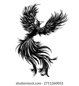 illustration of a phoenix The elegant strokes and dynamic movement make it suitable for T-shirt prints, tattoo designs, branding, logos, and creative graphic projects. Ideal for artwork 