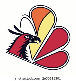 Ilustração de uma cabeça de fênix com uma cauda colorida e texto nb nfc em um fundo branco arte de design