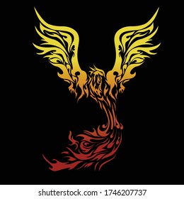 illustration of the phoenix logo with the color of a burning flame on a black background