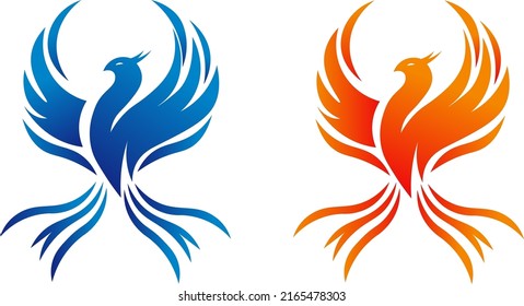 Illustration of a phoenix with a red and blue color theme