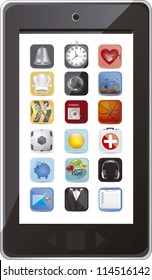 illustration of phone with application icons, vector illustration