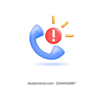 illustration of phone with exclamation mark. warning notification. concept of suspicious call, danger, and scam. danger of fraud by phone. symbol or icon. minimalist 3d style design. element