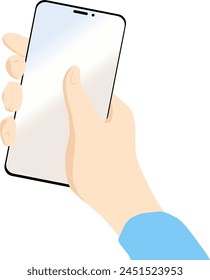 Illustration of a phone in hand with a transparent screen for insertion. Vector illustration without background. Everything on the back of the illustration will be visible on the smartphone display