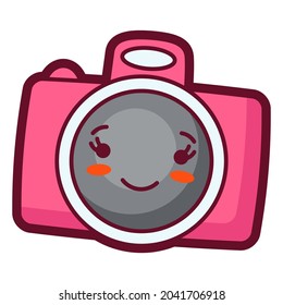 Illustration of photo camera in cartoon style. Cute funny character.