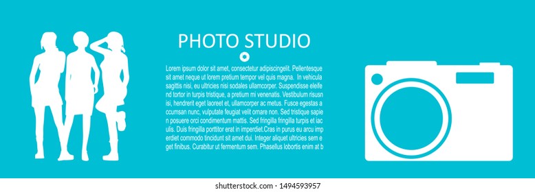 Illustration of photo camera icon and women silhouettes