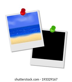 Illustration photo frame with beach and empty photo frame - vector
