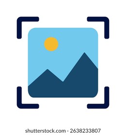 Illustration of a photo or image thumbnail enclosed by four cropping corners, representing editing or framing tools
