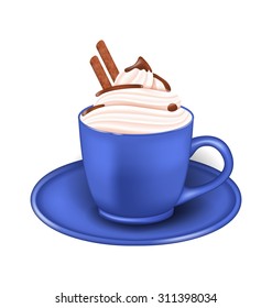 Illustration Photo Realistic Cup of Cream and Chocolate Sticks Isolated on White Background - Vector