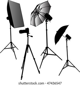 illustration with photo studio equipment isolated on white