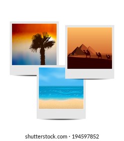 Illustration photoframes with summertime background - vector