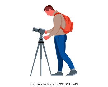 illustration of a photographer, operator on a white background. Cartoon character. Vector.