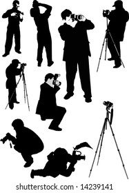 illustration with photographer silhouettes isolated on white background