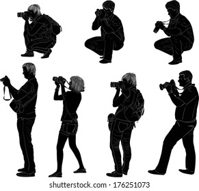 illustration with photographer silhouettes isolated on white background