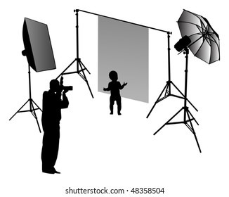 illustration with photographer in studio