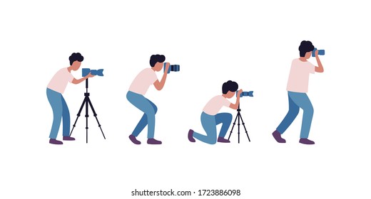 Illustration of photographers with a camera. Colorful flat vector drawing.