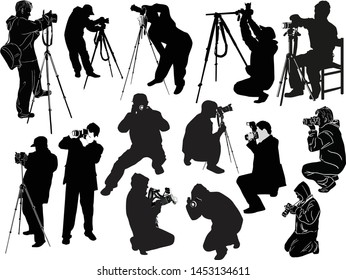 illustration with photographers isolated on white background