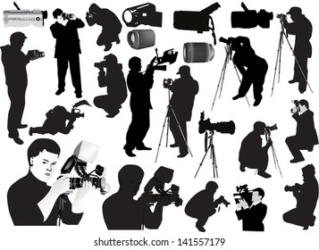 illustration with photographers and photo equipment