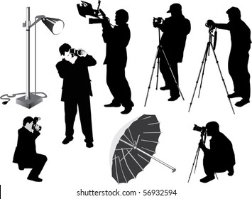 illustration with photographers and photo equipment