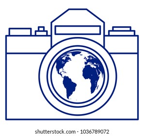Illustration of the photographic camera and globe. Elements of this image furnished by NASA 