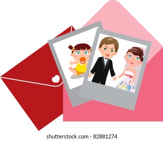 Illustration of Photographs and envelopes