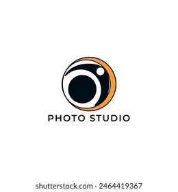 ILLUSTRATION PHOTOGRAPHY ABSTRACT CAMERA LENS SIMPLE LOGO ICON BLACK ORANGE COLOR TEMPLATE DESIGN ELEMENT VECTOR. GOOD FOR PHOTO STUDIO, APPS